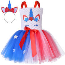 Vestido con tutú de unicornio para niña, con aro de pelo, estrella, bandera americana, 4 de julio, disfraz para fiesta de Carnaval 2024 - compra barato