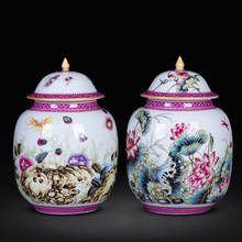 Jingdezhen recipiente esmaltado para chá, flores antigas, padrão de lótus, pote de chá cerâmico delicado, rosa, tanque de armazenamento com tampa 2024 - compre barato