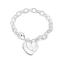 Drop Shipping 925 Sterling Silver Jewelry Bracelet Silver 925 Jewelry Double Heart Bracelets for Women Charm Bracelets & Bangles 2023 - купить недорого