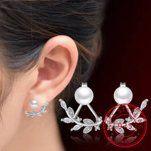 Joyería exquisita de Plata de Ley 925 para mujer, pétalos de hojas de doble cara, pendientes de perlas de circonia, S-E107 2024 - compra barato