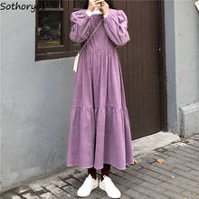 Women Long Puff Sleeve Dress Solid Loose All-match Ankle-length Square Collar A-line Vintage High Waist Korean Style Ulzzang New 2024 - buy cheap