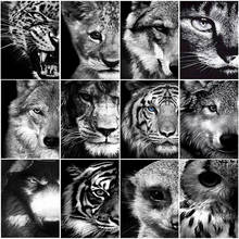 Ab pintura diamante colorida preto branco tigre leão inteiramente quadrado broca para ponto cruz diamante bordado animal mosaico venda artesanato 2024 - compre barato