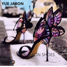 YUE JABON Colorful metallic embroidered leather sandals angel wings pumps party dress  shoes butterfly ankle wrap high heels 2024 - buy cheap