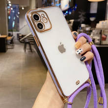 for iPhone 12 Pro Max Mini 11 XS X XR SE 2020 7 8 Plus Case Luxury Plated Soft Transparent Rope Crossbody Shoulder Lanyard Cover 2024 - buy cheap