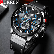 CURREN-Reloj de pulsera deportivo para hombre, cronógrafo con calendario, militar, de lujo, de cuero genuino, color azul, 8346 2024 - compra barato