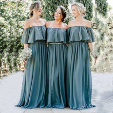 Plain Blue Chiffon Bridesmaid Dresses Off Shoulder Long Party Guest Wedding Party Gown Pleat Floor Length Prom Gown 2024 - buy cheap