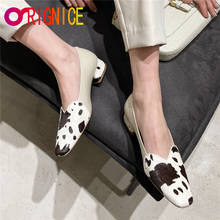 Orignice New Arrival Women Genuine Leather Pumps Slip On Round Toe Thick Heels Mixed Color Casual Street Hoes Handmade For Lady 2024 - buy cheap