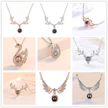 Projection One Hundred Languages I Love You Pendant Necklace for Women Reindeer Horns Crystal Wedding Jewelry Wholesale 2020 New 2024 - buy cheap