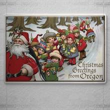 Novelty PattenVintage Santa Claus Christmas Greetings from Oregon Tin Sign Retro Metal Sign Metal Poster Metal Decor 2024 - buy cheap