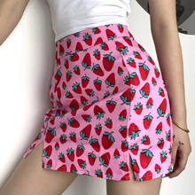 Женская мини-юбка с клубничным принтом y2k, с высокой талией, розовая вечерние кантная вечерняя облегающая летняя юбка с разрезом, Женская пляжная короткая юбка в стиле бохо, 2021 2024 - купить недорого