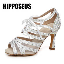 Hipposeus Ballroom Girls Dance-Shoes Women Latin Dance Shoe Ladies Modern Tango Dancing Shoes Rhinestone Salsa Sandals Mesh 2024 - buy cheap