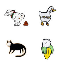 Pins de esmalte de ganso branco buzinar broches carta bonito animal de estimação gato cão porco pinguim golfinho cobra esmalte emblema pino de lapela crianças presentes 2024 - compre barato