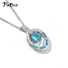 Crystal Rhinestones 925 Sterling Silver Pendant Necklaces Oval Shape Blue Opal Necklace Statement Jewelry Gift 2024 - buy cheap