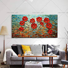 100% Hand Painted Textured Palette Knife Red Flower Oil Painting Abstract Modern Canvas Wall Art Living Room Decor Picture 2024 - buy cheap