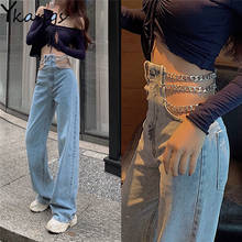 2020 Sexy Link Chain Boyfriend Jeans Women Hip Hop Hollow Out High Waisted Jeans Femme Denim Loose Ladies Pants Vintage trousers 2024 - buy cheap