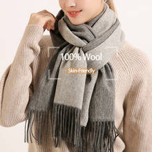 Reversible 100% Pure Wool Scarves Women Two-sided 2021 Fashion Cashmere Warm Echarpe Warps for Ladies Grey Winter Wool Scarfs 2024 - buy cheap