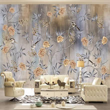 Papel de parede 3d personalizado grande, mural europeu e americano flores e pássaros retrô, pintura de parede, decoração de parede 2024 - compre barato