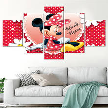 Arte da parede pintura em tela 5 painel rosa vermelho mouse imagem sala de crianças decoração para casa modular imagem dos desenhos animados cartazes e impressões 2024 - compre barato