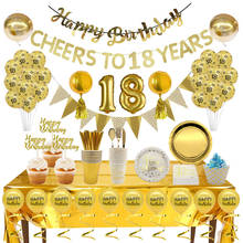 JQSYRISE Gold 18th Birthday Party Decoration Happy Birthday Banner Balloon Cupcake Topper Adult 18 Year Old Anniversary Supplies 2024 - buy cheap