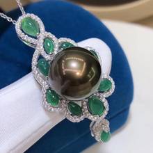 D721 жемчужная подвеска, хорошее ювелирное изделие, серебро 925 пробы, круглый 13-14 мм, павлин, зеленый, черный жемчуг, подвеска, ожерелья для женщин 2024 - купить недорого