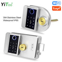 Уличный Водонепроницаемый дверной замок YiToo 304 из нержавеющей стали IP65 с датчиком отпечатка пальца, Wi-Fi пульт дистанционного управления, RFID-карты, разблокировка, USB-батарея 2024 - купить недорого