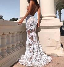 Женское вечернее платье с юбкой годе, белое Тюлевое платье с V-образным вырезом, открытой спиной и кружевной аппликацией, длинное платье для выпускного вечера вечерние Лето 2019 2024 - купить недорого