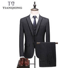 Tian qiong ternos masculinos despojados, de encaixe slim, 3 peças, casamento preto, azul escuro, cinza, vestido formal, terno para homens, 2019 2024 - compre barato