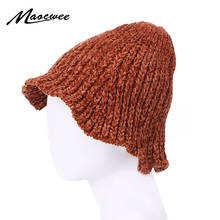 New Arrival Winter Hat For Women Soft Thick Chenille Knitted Warm Beanie Hat Solid Color Bucket Cap Outdoor Bonnet Hedging Cap 2024 - buy cheap