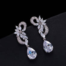 Brand Luxury Cubic Zircon Drop Stones Long Royal Blue Earrings For Women 2024 - buy cheap