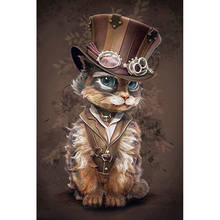 5D DIY Diamond Painting "Cat wearing a hat" Diamond Embroidery Sale Full Square Pictures Of Rhinestones mosaic Decoration 2024 - buy cheap
