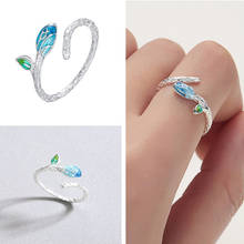 Kinitial minimalista esmalte verde folha anel ajustável moda ramo flor anéis jóias para a menina presente de festa aniversário 2024 - compre barato