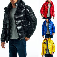 Men Jacket Bright Color Hooded Shiny Jackets Zipper Casual Thicken Spring Mens Slim Fit Brand Outwear High Collar Coats Fashion 2024 - buy cheap