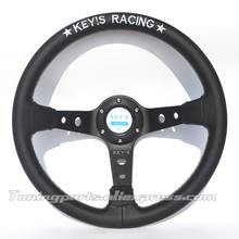 Hot : 350mm Universal High Quality Leather Steering Wheel 350mm White Stitch KEYS Racing Steering Wheel 2024 - buy cheap