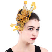 Elegante feminino ouro cabelo fascinators chapéu em pente de cabelo senhoras fantasia pena casamento acessórios para o cabelo multicolors para select syf402 2024 - compre barato