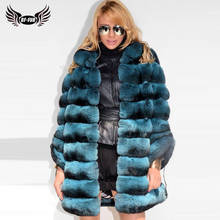 Bffur casaco de pele feminino, casaco feminino pele natural da moda inverno com pele de coelho rex e pele de coelho real 2024 - compre barato