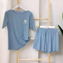 Daeyard/хлопковый пижамный комплект с вышитыми ромашками, рубашки и шорты, комплект из 2 предметов, летняя Пижама, высокоэластичная Пижама, ночная рубашка, домашняя одежда 2024 - купить недорого