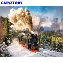 GATYZTORY Frame DIY Painting By Numbers Handpainted Oil Painting Acrylic Canvas Train Landscape Coloring By Numbers For Home Art 2024 - buy cheap