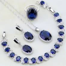 Oval 925 Sterling Silver Jewelry Blue Stones White CZ Jewelry Sets For Women Wedding Earring/Pendant/Necklace/Bracelet/Ring 2024 - buy cheap