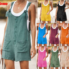 New Women Rompers Summer Casual Loose Sleeveless Jumpsuit Solid Button Pocket Suspenders Bib Short Pants Wide Leg Playsuits 2020 2024 - buy cheap