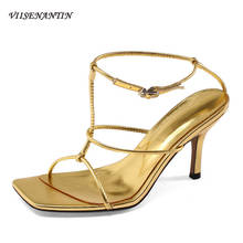 Золотистый ремешок римские сандалии для женщин французский сексуальное платье в стиле Феи босоножки на шпильке с открытым носком сандалии 2021 для ночного клуба, вечерние туфли на высоком каблуке размера плюс 2024 - купить недорого