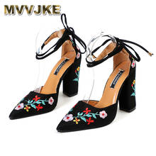 MVVJKE  Plus Size Embroidered High Heels Pumps Flower Ankle Strap Shoes Woman Two Pieces Sexy Party Wedding Pointed ToeE056 2024 - buy cheap