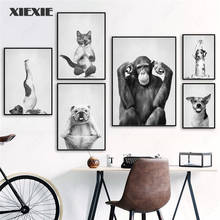 Pintura en lienzo de Animal bonito para decoración del hogar, póster nórdico interesante, impresiones para Yoga, gato, perro, mono, arte de pared 2024 - compra barato