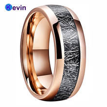 Anel de tungstênio de 8mm, pulseira de casamento masculina e feminina com incrustação de meteorite preto, band dome, conforto 2024 - compre barato