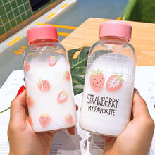 Kawaii Strawberry Water Bottle Cartoon Cute Transparent Glass Cup With Protective Case Drinking Bottle for Girl Student Gifts 2024 - buy cheap