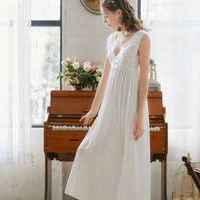 2021 Sexy Sleeveless Sleep Wear Night Dress Vintage Lace Nightgown Nightdress White Blue Pink Cotton Sleepwear Women Nightshirt 2024 - buy cheap