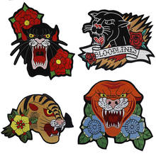 1pc Black Leopard Flower Tiger Embroidered Patch Applique Large Panthers Punk Iron on Patches Clothes Decorated Badge 2024 - buy cheap