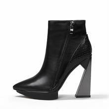 Botas de tornozelo femininas pretas, sexy, bico fino, plataforma, botas curtas femininas, 12cm, sapatos de salto alto estranho, feminina 2024 - compre barato