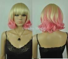 Shun FSX5982Q> Peluca de cosplay Harajuku, color rubio claro, gradiente, rosa, rizado corto 2024 - compra barato