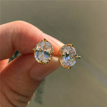 Luxury Oval Zircon Wedding Earrings Simple Female Rainbow Crystal Earrings Charm Gold Silver Color Small Stud Earrings For Women 2024 - buy cheap