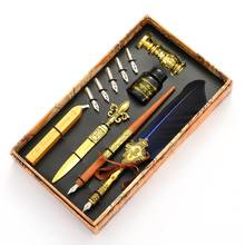 Calligraphy Quill Feather Dip Pen Fountain Writing Ink Nibs Seal Wax Gift Box 1XCB 2024 - buy cheap